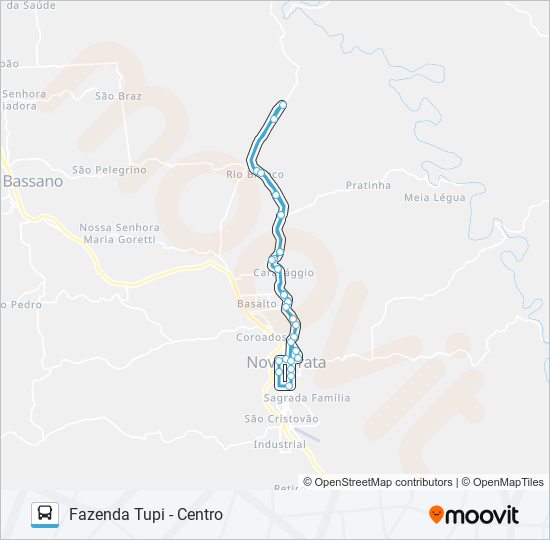 Mapa da linha CN535 HOSPITAL - FAZENDA TUPI - CENTRO de ônibus