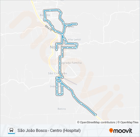 Mapa da linha CC905 RETIRO - SÃO JOÃO BOSCO - HOSPITAL de ônibus