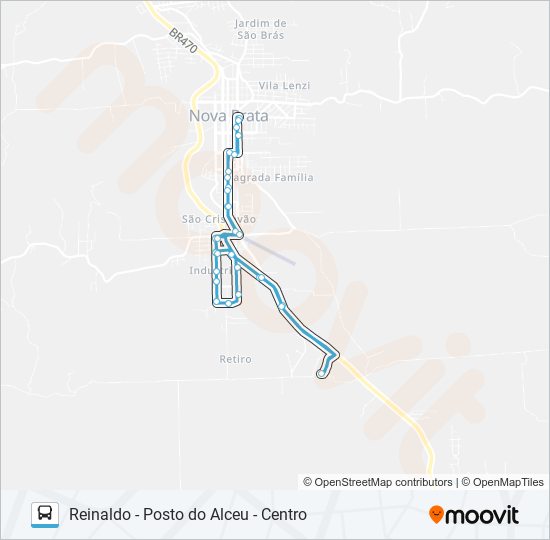 Mapa da linha CS515 REINALDO - POSTO DO ALCEU - CENTRO de ônibus