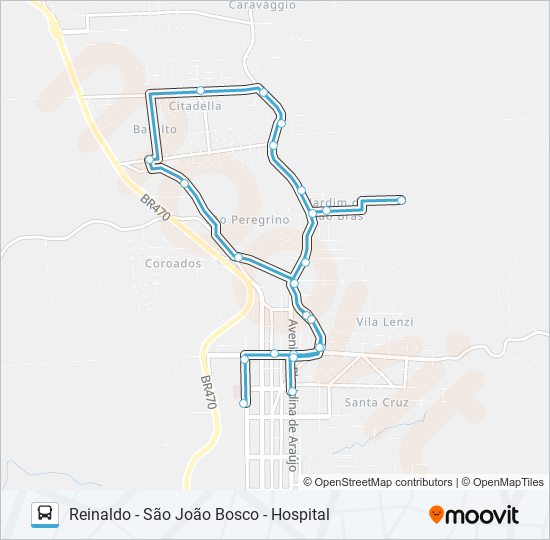 Mapa da linha CN505 REINALDO - SÃO JOÃO BOSCO - HOSPITAL de ônibus