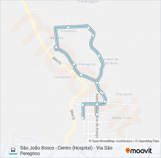 Mapa da linha CN505 REINALDO - SÃO JOÃO BOSCO - HOSPITAL de ônibus