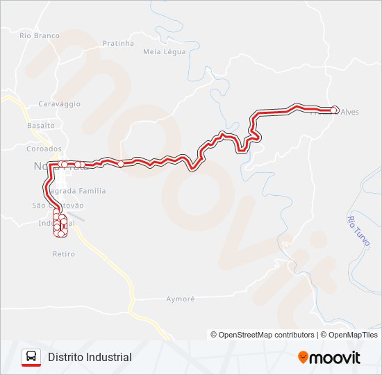 Mapa da linha IM308 PROTÁSIO ALVES - DISTRITO INDUSTRIAL de ônibus