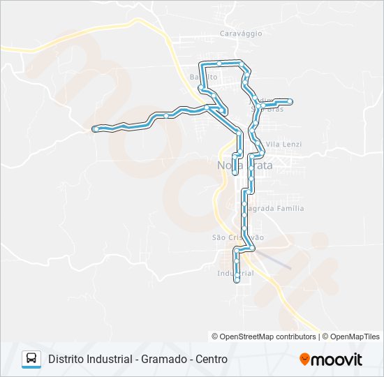 Mapa da linha CO805 DISTRITO INDUSTRIAL - GRAMADO - CENTRO de ônibus