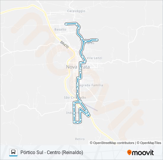 Mapa da linha CC425 SÃO JOÃO BOSCO - PÓRTICO SUL - REINALDO de ônibus