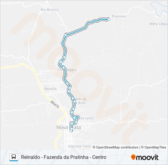 Mapa da linha CN565 REINALDO - FAZENDA DA PRATINHA - CENTRO de ônibus