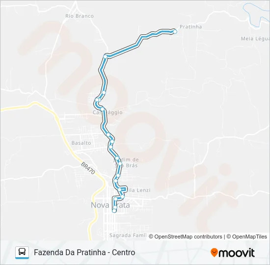 CN565 REINALDO - FAZENDA DA PRATINHA - CENTRO Bus Line Map