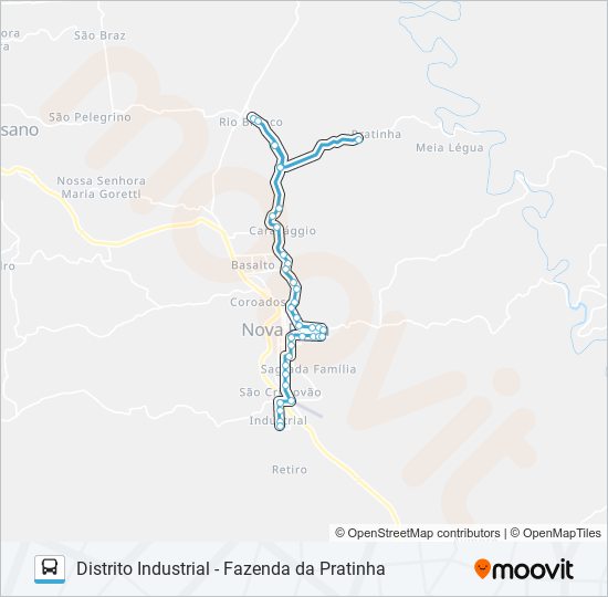 Mapa da linha SN822 DISTRITO INDUSTRIAL - FAZENDA DA PRATINHA de ônibus