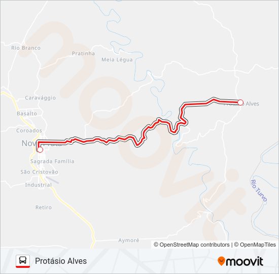 Mapa da linha 5038 NOVA PRATA / PROTÁSIO ALVES de ônibus