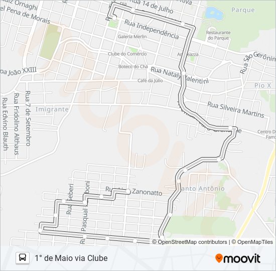 Mapa da linha 01 1° DE MAIO VIA CLUBE de ônibus