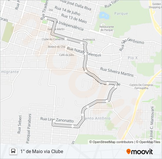 Mapa da linha 01 1° DE MAIO VIA CLUBE de ônibus