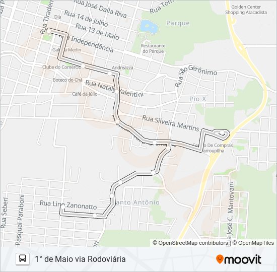 Mapa da linha 02 1° DE MAIO VIA RODOVIÁRIA de ônibus