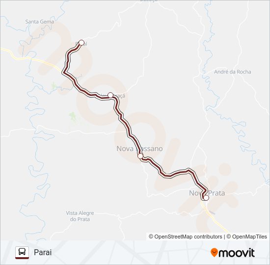 Mapa da linha 215 NOVA PRATA / PARAI de ônibus