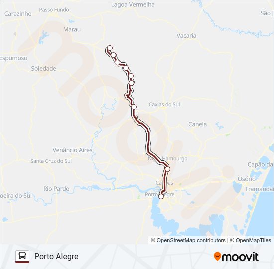 Mapa da linha 921 PARAÍ / PORTO ALEGRE de ônibus
