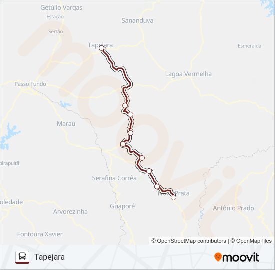 Mapa da linha 1742 NOVA PRATA / TAPEJARA de ônibus