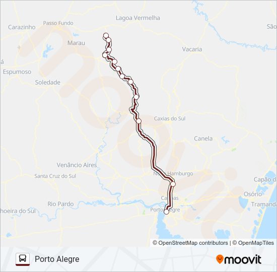 Mapa da linha 1314 CIRIACO / PORTO ALEGRE de ônibus