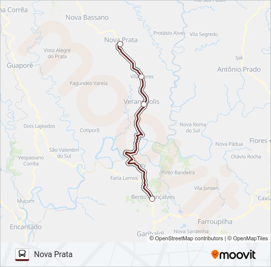 Mapa da linha 19 BENTO GONÇALVES / NOVA PRATA de ônibus