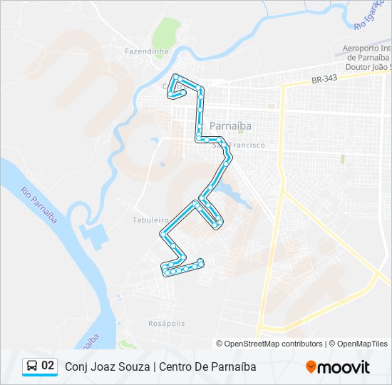 Mapa da linha 02 de ônibus