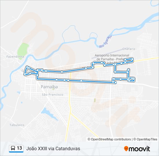 Mapa da linha 13 de ônibus