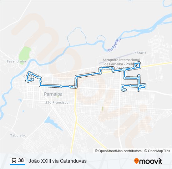 Mapa da linha 38 de ônibus