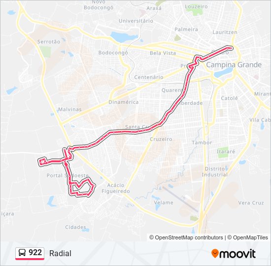 Mapa da linha 922 de ônibus