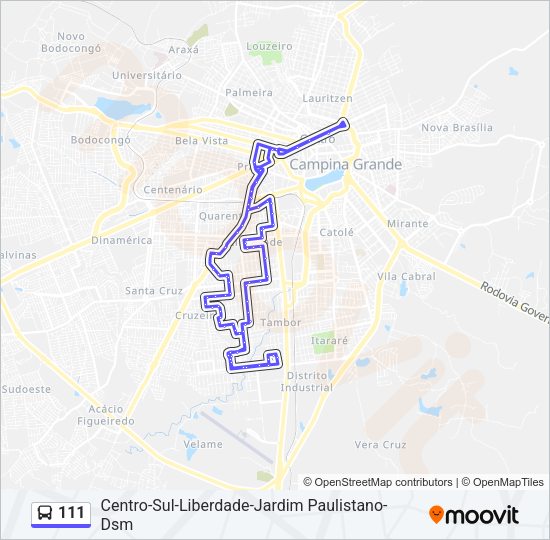 Mapa da linha 111 de ônibus