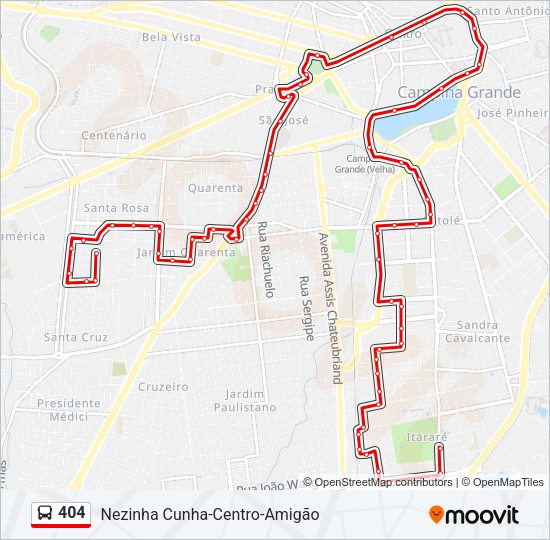 Mapa da linha 404 de ônibus