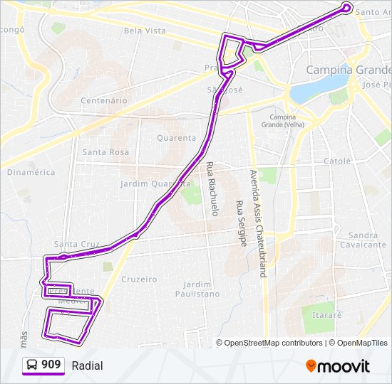 Mapa da linha 909 de ônibus