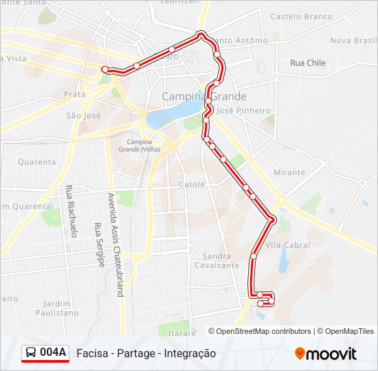 Mapa da linha 004A de ônibus
