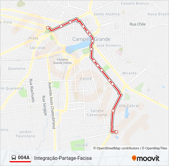 Mapa da linha 004A de ônibus