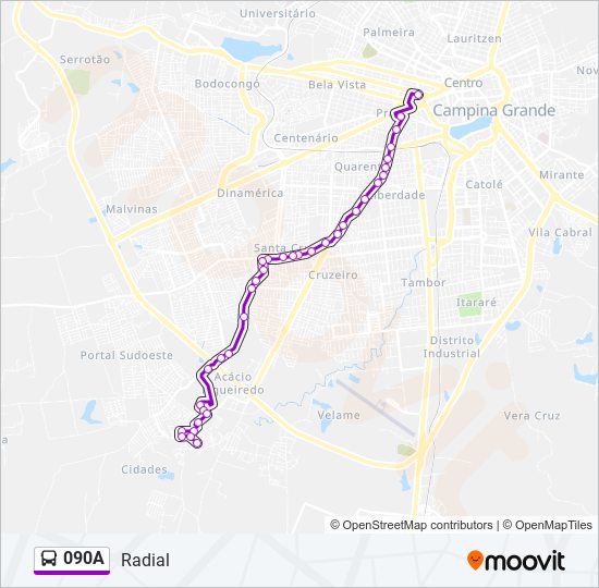 Mapa da linha 090A de ônibus