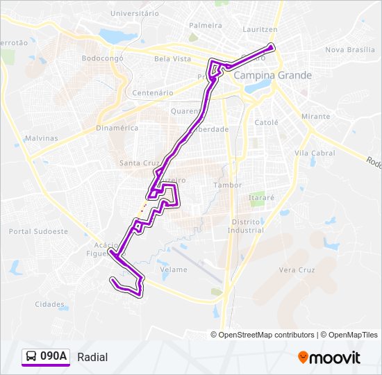 Mapa da linha 090A de ônibus