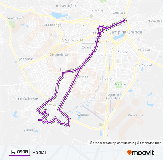 Mapa da linha 090B de ônibus