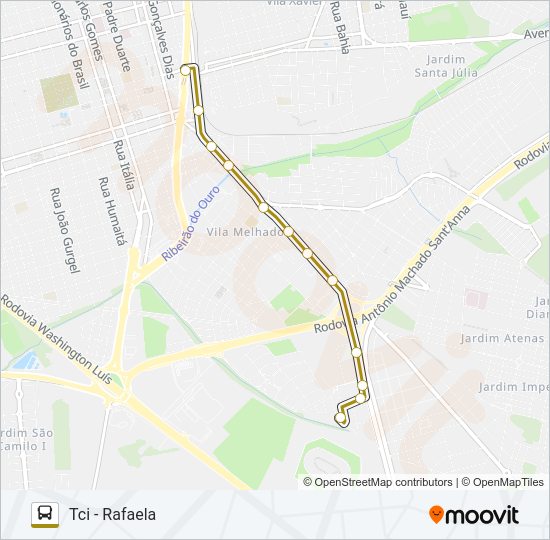 Mapa da linha RAFAELA / OITIS / TCI de ônibus