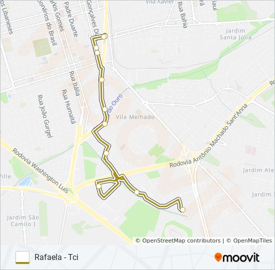Mapa da linha RAFAELA / OITIS / TCI de ônibus