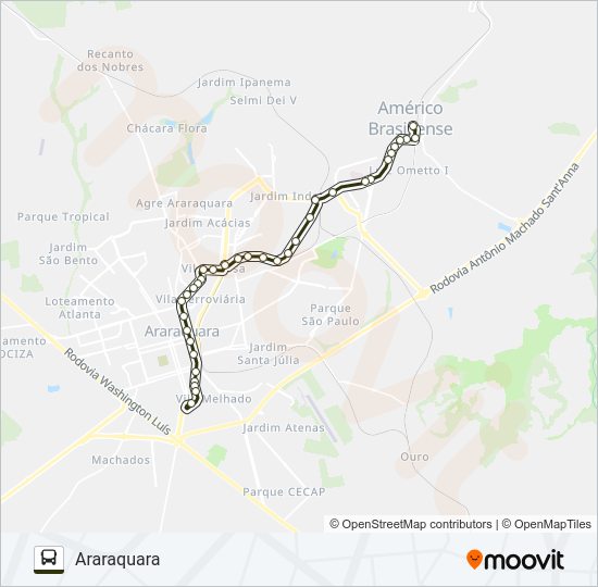 Mapa da linha ARARAQUARA / AMÉRICO BRASILIENSE (SUBURBANA) de ônibus