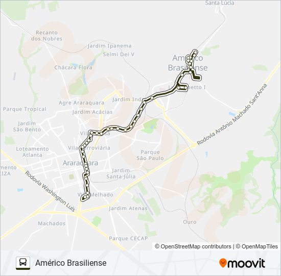 Mapa da linha ARARAQUARA / AMÉRICO BRASILIENSE (SUBURBANA) de ônibus