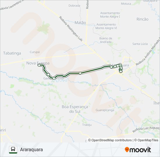 Mapa da linha ARARAQUARA / NOVA EUROPA (SUBURBANA) de ônibus