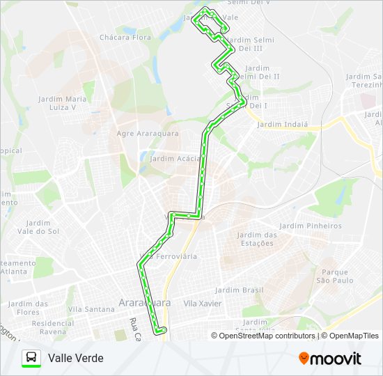 Mapa da linha VALLE VERDE / TCI / VIA ROXO de ônibus