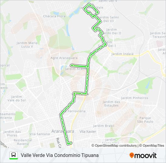 Mapa da linha VALLE VERDE / TCI / VIA ROXO de ônibus