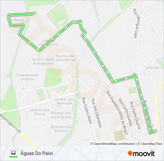Mapa da linha HORTÊNSIAS / ÁGUAS DO PAIOL de ônibus