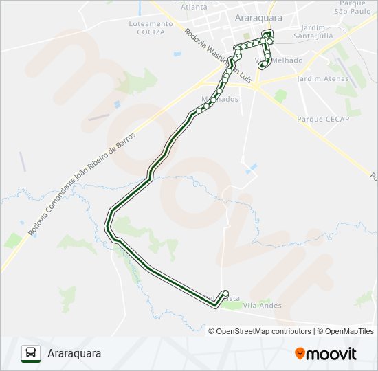 Mapa da linha ARARAQUARA / BELA VISTA de ônibus