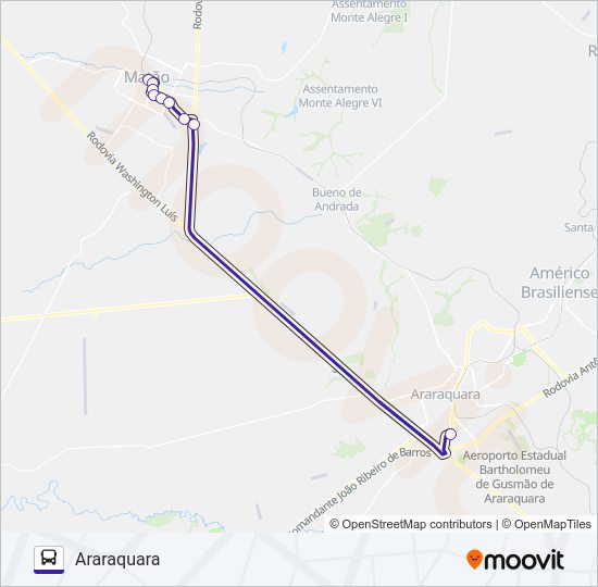 Mapa da linha ARARAQUARA / MATÃO (SUBURBANA) de ônibus