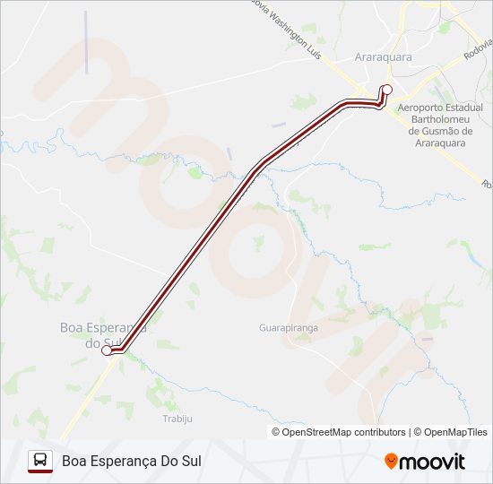 Mapa da linha ARARAQUARA / BOA ESPERANÇA (SUBURBANA) de ônibus