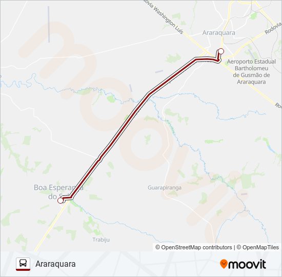 Mapa da linha ARARAQUARA / BOA ESPERANÇA (SUBURBANA) de ônibus