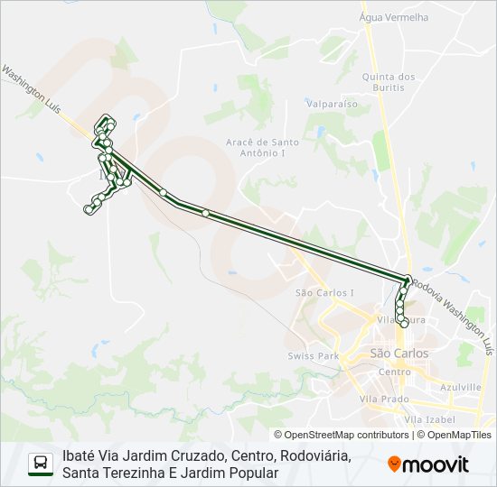 Mapa da linha IBATÉ / SÃO CARLOS (SUBURBANA) de ônibus
