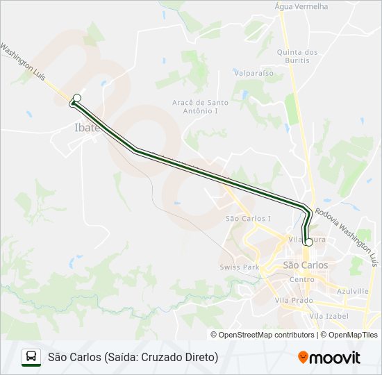 Mapa da linha IBATÉ / SÃO CARLOS (SUBURBANA) de ônibus