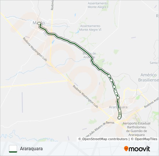 Mapa da linha MATÃO / ARARAQUARA (SUBURBANA) de ônibus