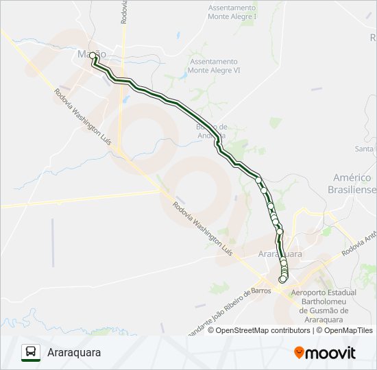 Mapa da linha MATÃO / ARARAQUARA (SUBURBANA) de ônibus