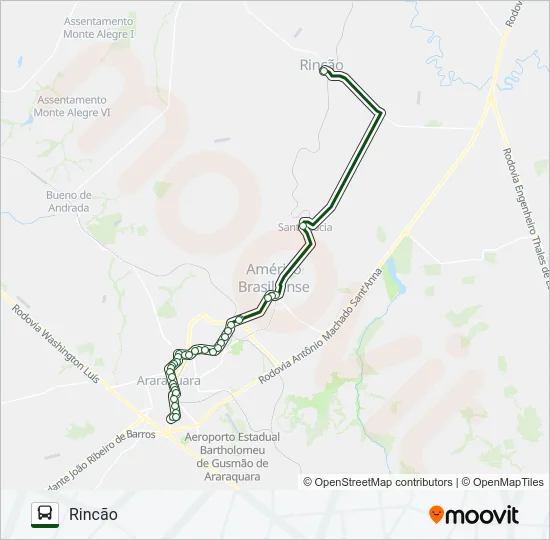 ARARAQUARA / RINCÃO (SUBURBANA) Bus Line Map
