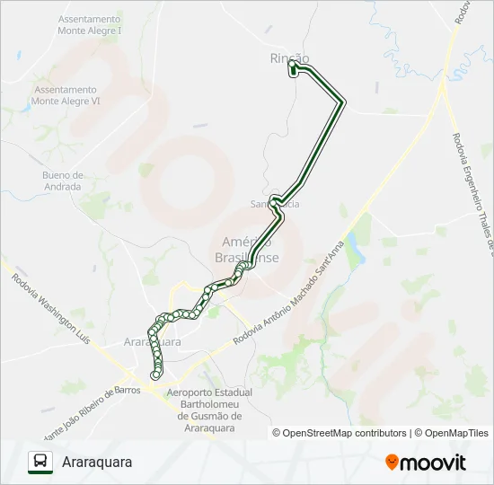 ARARAQUARA / RINCÃO (SUBURBANA) Bus Line Map